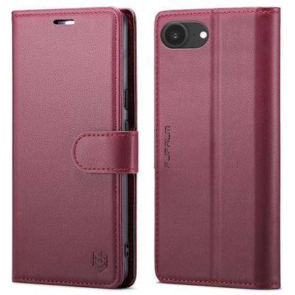 FLIPALM Card Holder Wallet Case for iphone 17e, Red | Card Holder, RFID Blocking, PU Leather Folio Flip, Kickstand, Protective Shockproof Cover - color: Red