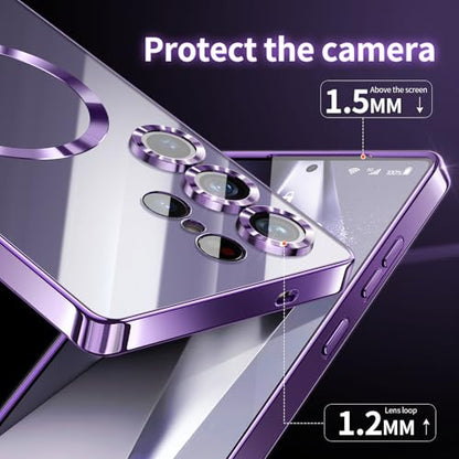 Hurgoer for Samsung Galaxy S24 Ultra Case（Only）.Magnetic Cover for S24 Ultra，Glossy Slim Thin Soft funda capa para for 6.8 inch.Compatible with MagSafe (Purple) - color: Purple