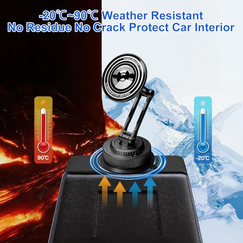 PIEPIE All-Metal Alloy Long Arm Magnetic Suction Cup Car Phone Mount(Black) - color: Black