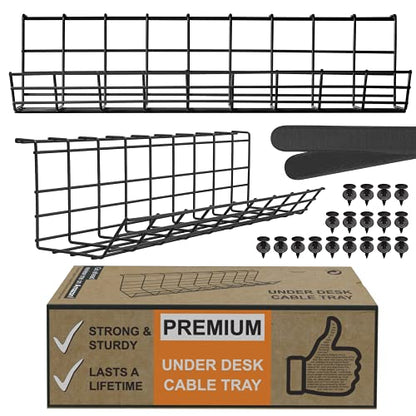 Scanfield Under Desk Cable Organizer Wire Tray, Set of 2x17 inch, Black - color: Steel Black, size: 17in (2-Pack)