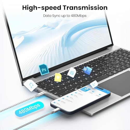 KYEHD USB C to USB C Cable 10ft 3 Pack 60W Fast Charging Long Charger Cord - color: Grey white
