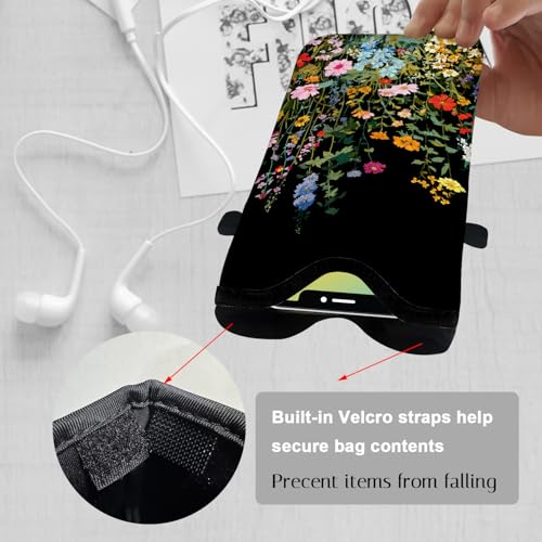 Neoprene Cell Phone Sleeve Pouch Case Bag with Crossbody Strap Neck Lanyard for Women 7.1 X 3.9 in Flowers Plants - color: Flowers Plants