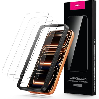 UARMOR Glass 3 Pack Screen Protector for iPhone 17 Pro, 9H Tempered Glass with Easy Installation Kits, Shatterproof, Case-Friendly Fit - HD Clear (iPhone 17 Pro) - size: iPhone 17 Pro