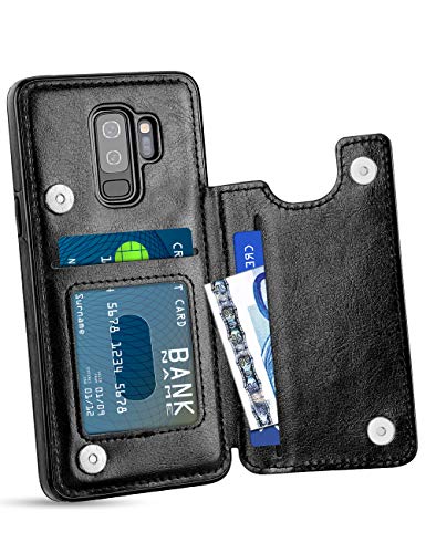 HianDier Wallet Case for Galaxy S9 Plus, Slim Protective Case with Credit Card Slot Holder Flip Folio Soft PU Leather Magnetic Closure Cover Compatible with Samsung Galaxy S9+ Plus, Black