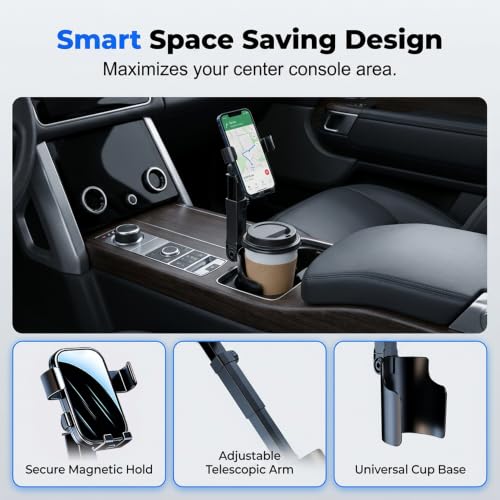 Car Cup Holder Phone Mount, 2026 New Car Phone Holders for Your Car, 360° Adjustable, Strong N52 Magnet, One-Hand Operation Cell Phone Holder Mount for All Smartphones (2, Black-Magnetic Model)