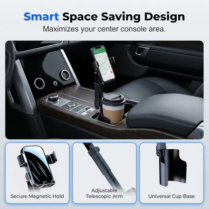 Car Cup Holder Phone Mount, 2026 New Car Phone Holders for Your Car, 360° Adjustable, Strong N52 Magnet, One-Hand Operation Cell Phone Holder Mount for All Smartphones (2, Black-Magnetic Model)