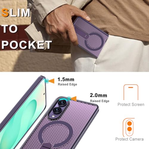 for Samsung Galaxy S25 Edge Case with Stand Compatible with MagSafe +1 Screen Protector, [Built in Kickstand &Magnet][Heat Dissipate] Protective Matte Case for Galaxy S25 Edge (Purple) - color: Purple