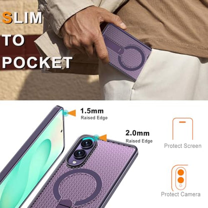 for Samsung Galaxy S25 Edge Case with Stand Compatible with MagSafe +1 Screen Protector, [Built in Kickstand &Magnet][Heat Dissipate] Protective Matte Case for Galaxy S25 Edge (Purple) - color: Purple