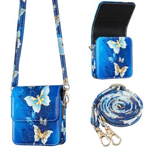 Magnetic Closure PU Leather Wallet Pouch Butterfly Design with Crossbody Shoulder Strap for Moto Razr 2025/2024 /2023,Razr Plus 2025/2024/2023,Moto Razr Ultra,Samsung Galaxy Z FLIP 7/6/5/4/3 Blue - color: Blue Butterfly