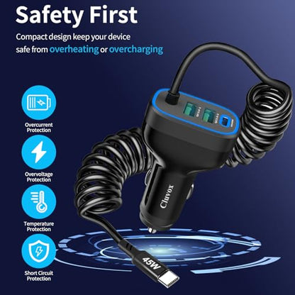 90W USB C Super Fast Car Charger for iPhone 18 Pro Max/Duo/17/Android Phone