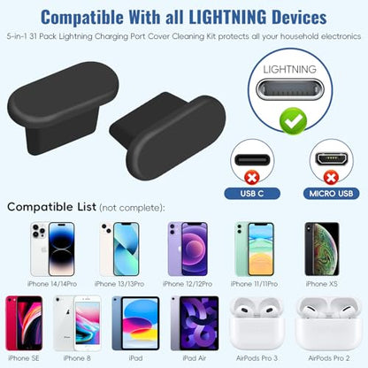 Silicone Lightning Dust Plug+Phone Speaker Cover,Dust Plugs for iPhone - color: Black