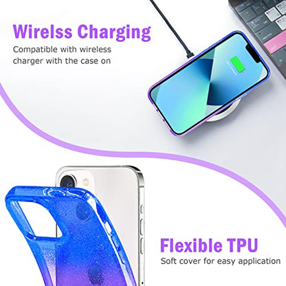 JJGoo Compatible with iPhone 13 Case, Glitter Soft TPU Shockproof Protective Bumper Cover, Sparkle Bling Sparkly Cute Slim Women Girls Phone Case for iPhone 13, 6.1inch, Gradient Glitter Blue Purple - color: Gradient Blue & Purple