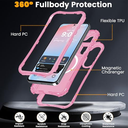 WRJ Magnetic Matte for Samsung Galaxy S26 FE Case,Samsung S25 FE Case [Fit for MagSafe][Military Grade Drop Protection] Translucent Shockproof Protective Phone Case-Pink - color: Pink, style: Matte