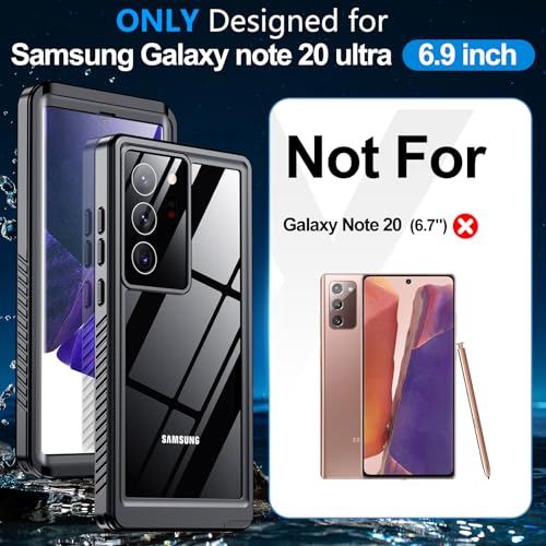 xiwxi for Samsung Galaxy Note 20 Ultra Case Waterproof,[IPX8 Underwater Case][Full Body Shockproof & Military Dropproof] Built-in Screen Protector for Samsung Note 20 Ultra 6.9 inch-Black - size: For Samsung Note 20 Ultra-6.9"
