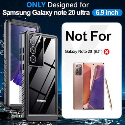 xiwxi for Samsung Galaxy Note 20 Ultra Case Waterproof,[IPX8 Underwater Case][Full Body Shockproof & Military Dropproof] Built-in Screen Protector for Samsung Note 20 Ultra 6.9 inch-Black - size: For Samsung Note 20 Ultra-6.9"