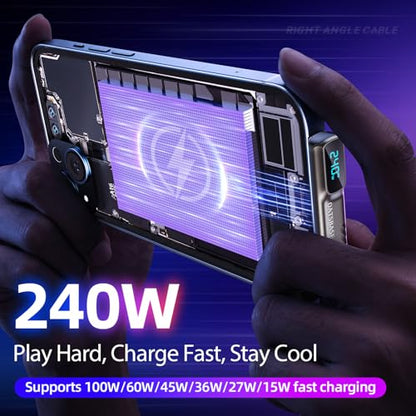 240W USB C to C Cable with LED Display, Right Angle Type-C Cable