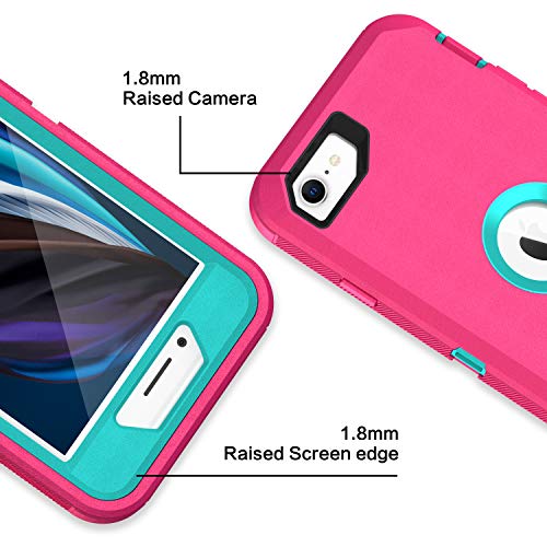 MXX Case Designed for iPhone SE Case 2020 /SE 2022 Heavy Duty Protective with Screen Protector [3 Layers] Rugged Rubber Protection Cover & Rotating 360 Degree Belt Clip SE 3rd/2nd Gen(Pink/Light Blue) - color: Pink/Light Blue