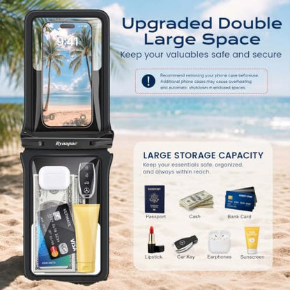 Rynapac Waterproof Phone Pouch 2 Pack, IPX8 Double Space Waterproof Phone Case with Lanyard for iPhone 17/16/15 Pro Max, Galaxy S26 Ultra, Cell Phone Dry Bag for Beach Cruise Essentials, Up to 8.5’’ - color: Black+Black