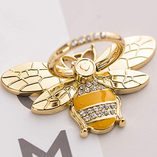 Allengel Stylish Phone Ring Grip Holder Stand, Bee Phone Finger Holder Kickstand for iPhone and Android Phone, Gold & Crystal - color: gold01