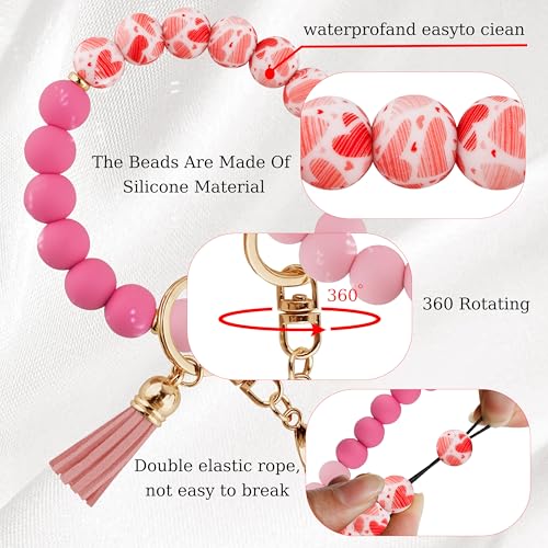 Silicone Beaded Phone Wrist Strap for Women, BPA-Free Silicone - color: Pink Heart
