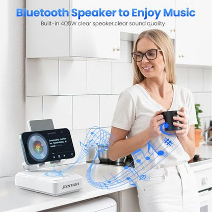 Jteman Cell Phone Stand with Bluetooth Speaker and Wireless Charger - color: White
