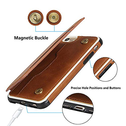 iCoverCase Compatible with iPhone SE(2022)/SE(2020)/7/8/6/6s Wallet Case with Card Slots Holder and Wrist Strap Premium PU Leather Kickstand Magnetic Clasp Shockproof Flip Cover Case (Khaki) - color: Khaki