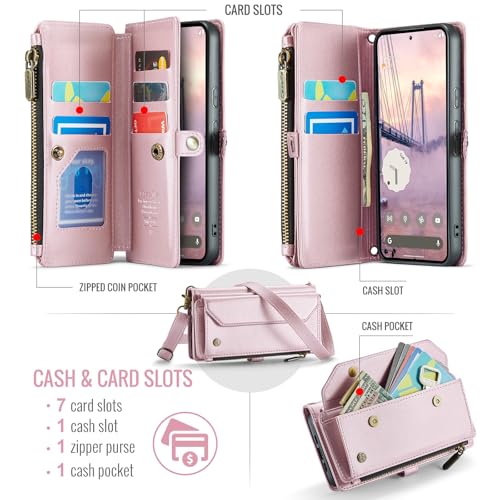 for Google Pixel 10a 6.3" Case, Women Men Multi-Function Wallet Case with Stand RFID Blocking Includes Shoulder Strap Wrist Strap Google Pixel 10a (Pink) - color: Pink