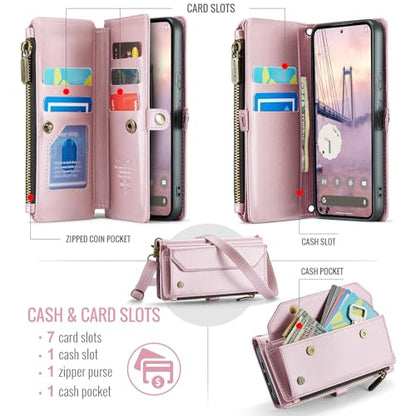 for Google Pixel 10a 6.3" Case, Women Men Multi-Function Wallet Case with Stand RFID Blocking Includes Shoulder Strap Wrist Strap Google Pixel 10a (Pink) - color: Pink