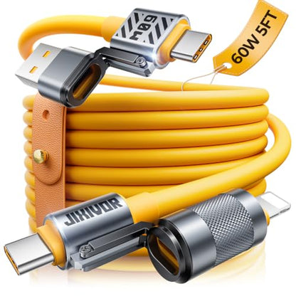 60W 4 in 1 USB C to Lightning Cable Combo, 5FT Multi Charging Cable - color: Yellow, size: 60W, style: Silicone Cable