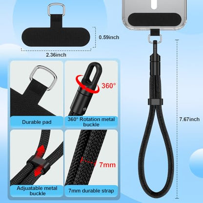 Meliya Phone Wrist Strap, 2 Pack Adjustable Cell Phone Lanyard Strap with 2 Tether Tabs for Smartphones - color: Black/Black