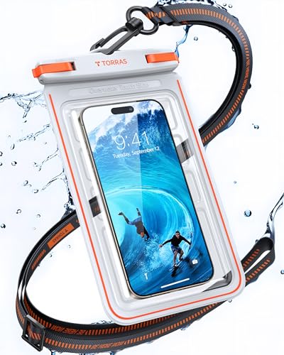 TORRAS IPX8 Waterproof Phone Pouch Floating, Underwater Touch Screen, White | Waterproof Phone Case with Lanyard, Universal Dry Bag, Fits iPhone & Samsung, Snorkeling, Beach, Cruise, Travel, 7.0 Inch - color: 1 Pack-White