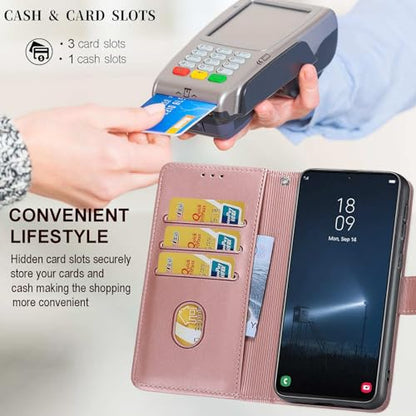 Wallet Case for iPhone 16, Rose Gold | Women Flip Folio Cover, Embossed PU Leather, Stand, Credit Card Holders Slots, Wrist Strap - color: 4