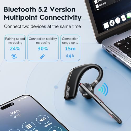 New Bee Bluetooth Headset, Dual Mic Noise Cancelling Bluetooth Earpiece - size: 1 PACK