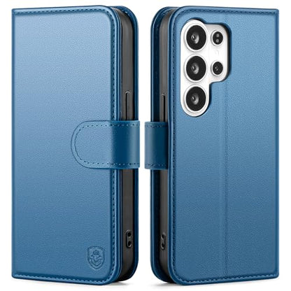 Compatible with Samsung Galaxy S26 Ultra Genuine Leather Case Wallet with Card Holder,Women Men Real Leather Flip RFID Blocking Credit Card Slots Kickstand Protective Phone Cover,Light Blue - color: Light Blue, size: Samsung Galaxy S26 Ultra - 6.9"