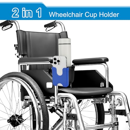 Accmor Wheelchair Cup Holder with Phone Holder, ﻿Universal 360° Rotatable Walker Cup Holder Rollator Scooter Accessory - color: Blue