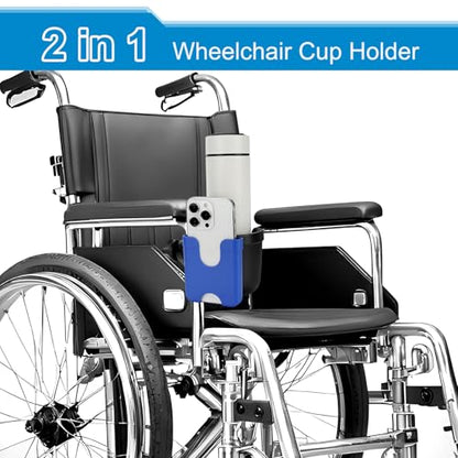 Accmor Wheelchair Cup Holder with Phone Holder, ﻿Universal 360° Rotatable Walker Cup Holder Rollator Scooter Accessory - color: Blue