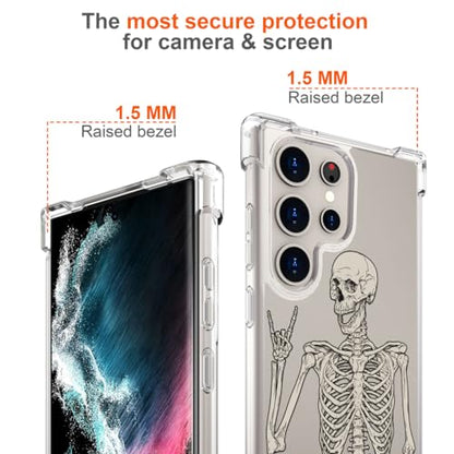 Hungo Galaxy S24 Ultra Case Skull Skeleton Cute Clear with Design, Girly for Women Girls Floral Transparent Case Compatible with Samsung Galaxy S24 Ultra Skull Skeleton - color: Skull
