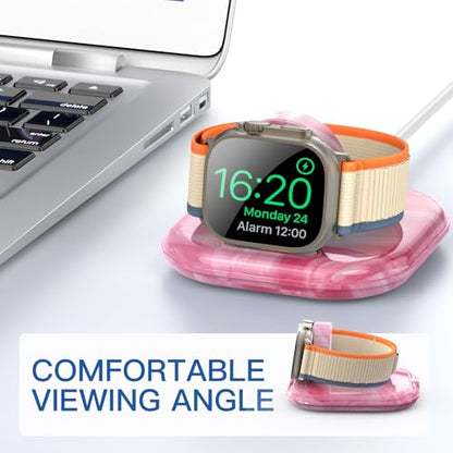 for Apple Watch Charger Stand, Magnetic Fast Charging Dock Portable Design - color: Marble Pink