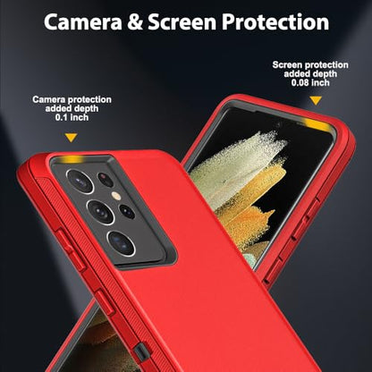 for Samsung Galaxy S21 Ultra Case with 2Pcs Self Healing Flexible TPU Screen Protector & Camera Lens Protector, 3 in 1 Heavy Duty Shockproof/Drop Proof/Dust Proof Case (Red/Black) - color: Red/Black