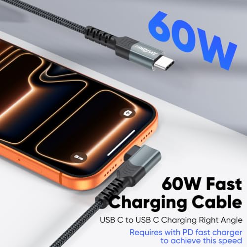90 Degree USB C Cable 10FT Fast Charging, 60W Right Angle Type C to USB-C