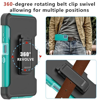 for Motorola Moto G 2026/2025 Case: for Moto G Play 2026 Case with Belt Clip Holster, Heavy Duty 3-Layer Military Grade Rugged Full Body Protection Cover (Teal) - color: Teal