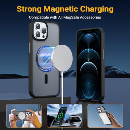 for iPhone 12 Pro Max Case, Compatible with Magsafe, Anti-Yellowing, Military-Grade Protection, Shockproof Slim Magnetic Phone Case Cover, Black - color: B-Black, size: iPhone 12 Pro Max