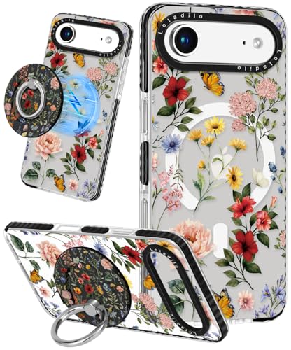 Lotadilo for iPhone 17 Air Case Compatible with Magsafe Ring Holder Stand - for Women Retro Flower Design TPU Phone Cover for Girls Girly Funny Fashion - color: Retro Flower, size: for iPhone 17 Air