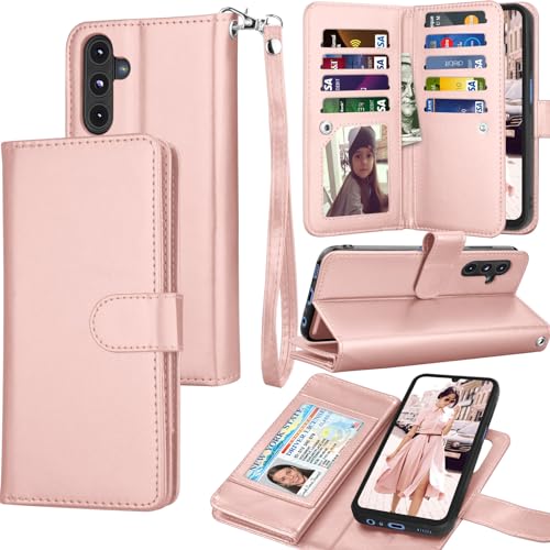 Galaxy A15 5G Case, Galaxy A15 5G Wallet Case, Tekcoo Luxury PU Leather Cash Credit Card Slots Holder Carrying Folio Flip Cover [Detachable Magnetic Hard Case] Kickstand for Samsung A15 5G [Rose Gold] - color: W-Rose Gold