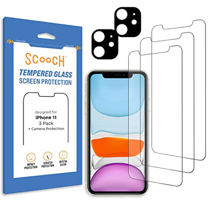 Scooch® Tempered Glass Multipack for iPhone 11, 3 Screen Protectors and 2 Camera Lens Protectors, Premium 9H Tempered Glass, Anti-Scratch, Anti-Fingerprint, Impact Resistant - size: iPhone 11