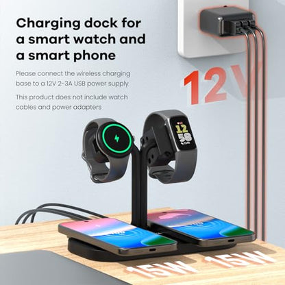 4-in-1 Charging Station Dual Phone Wireless Charger and iWatch Stand - color: A423SW-Black