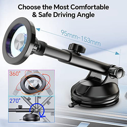 Kaistyle for MagSafe Car Mount【Powerful Suction Cup】 Magnetic Phone Mount for Car Phone Holder Dashboard Windshield Air Vent Phone Holders for Your Car Mount for iPhone 17 Pro Max 16 15 14 13