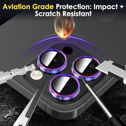 WHPXJY Camera Lens Protector for iPhone 15 Pro Max/iPhone 15 Pro Tempered Glass Lens Cover with Individual Metal Ring, Anti Scratch, Strong Adsorption, HD Clear, Case Friendly - Colorful Titanium