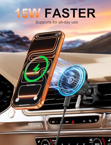 Magsafe Car Mount Charger, Strong Magnetic 15W Wireless Car Phone Charger