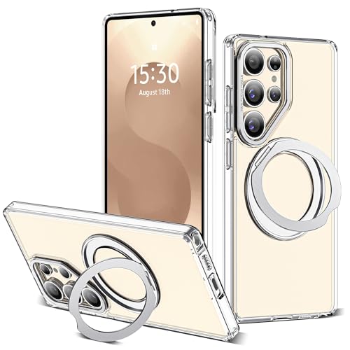 for Samsung Galaxy S25 Ultra Case with 360°Rotatable Magnetic Ring Stand Compatible with Mag-Safe Military Protection Shockproof Transparent Phone Cases for S25 Ultra 6.9",Clear - color: Clear, size: Samsung Galaxy S25 Ultra